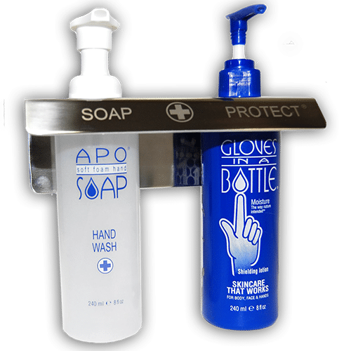 Was uw handen met APO zeep en bescherm ze met Gloves In A Bottle